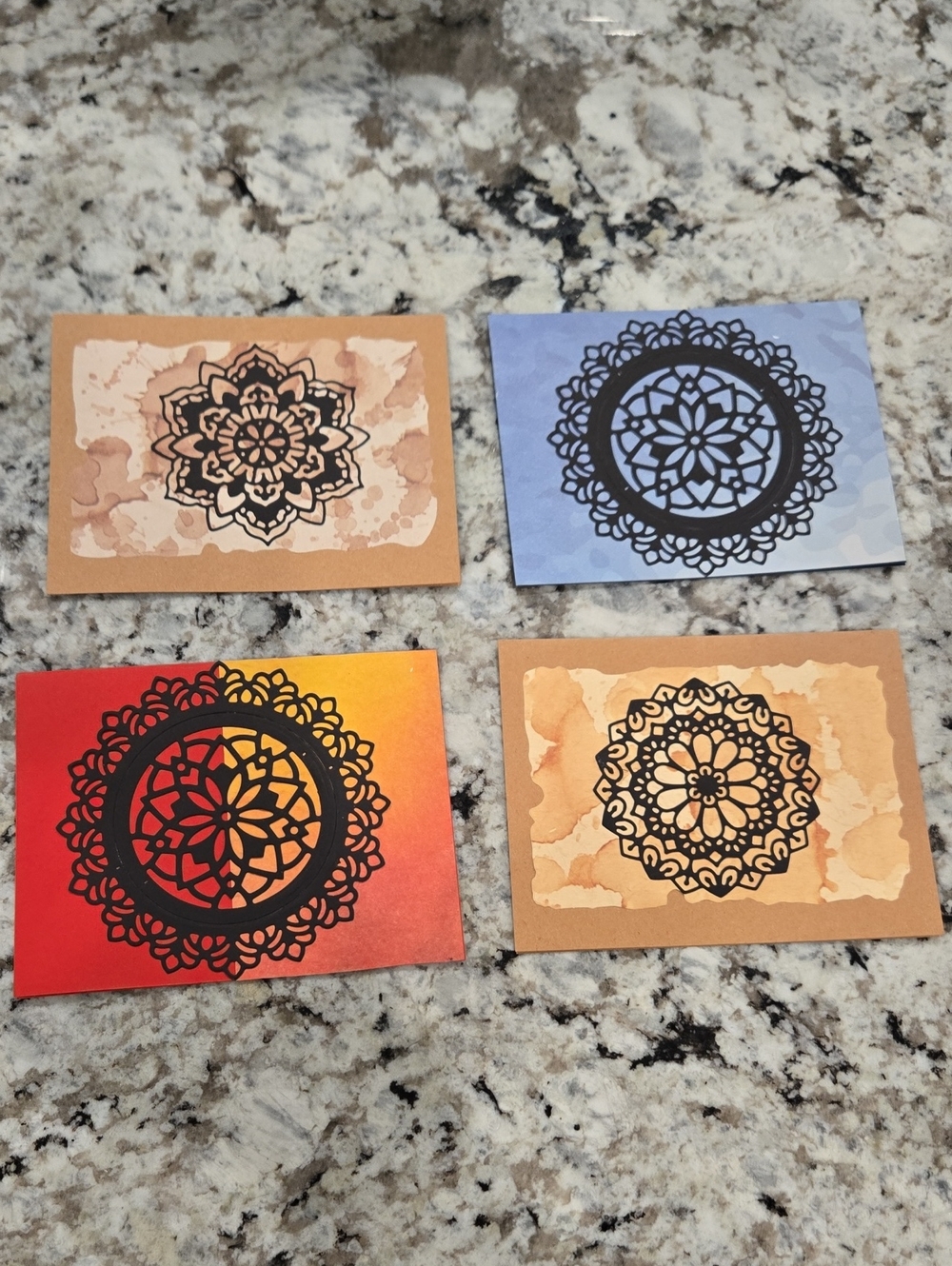 Handmade Decorative Mandala Wall Art/Note Cards - Assorted Colors - Set Of 4